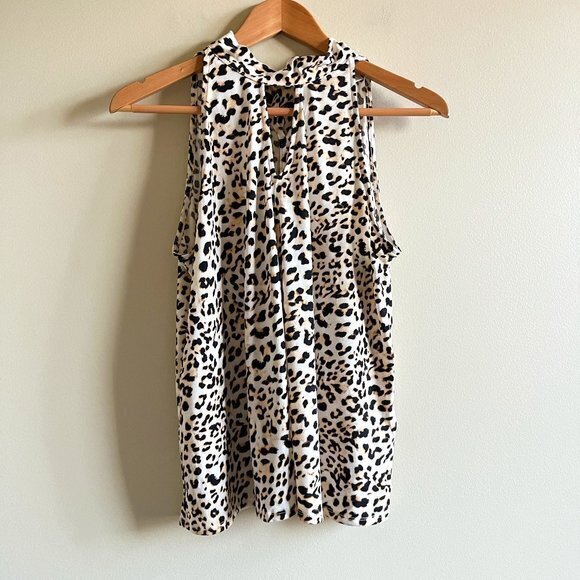 Banana Republic Womens Size M Animal Print High Neck Tie Back Blouse Top Keyhole - Picture 1 of 6